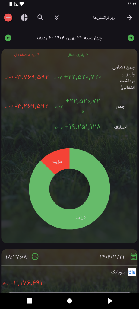 ریز تراکنشهای حسابداری شخصی